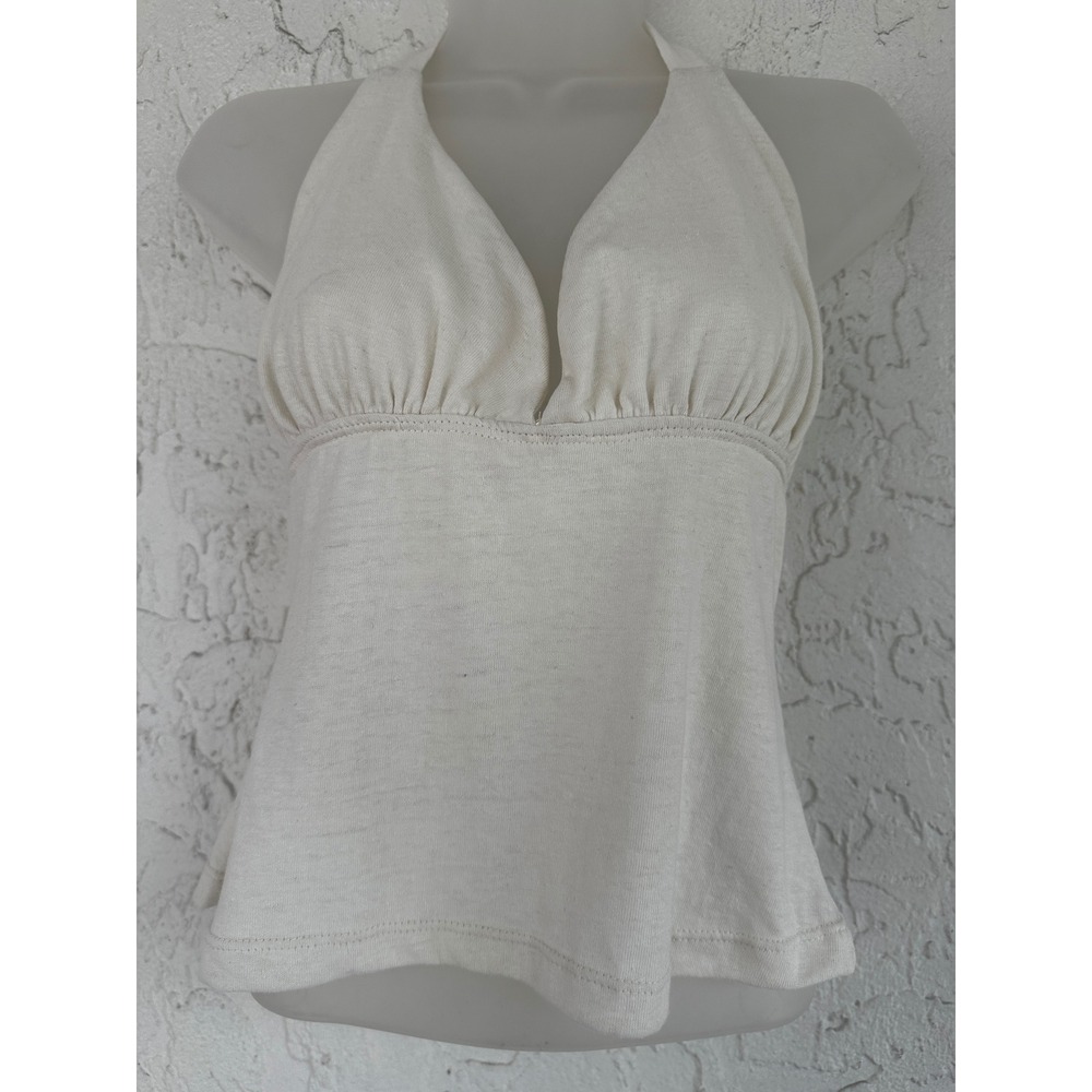 Y2K Knit Halter Top Empire Waist V-Neck Open Back Top Women Small